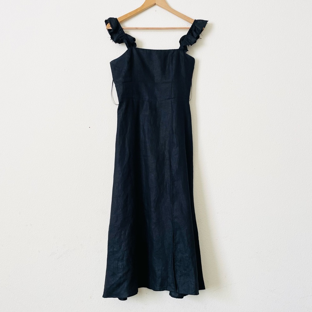 Reformation SIZE 6 Spaulding 100% linen black midi dress - Picture 3 of 8